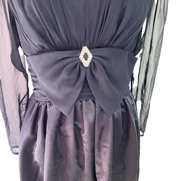 Ann Hobbs For Kastina Dress Womens Size 10 Satin Chiffon Bow Front V Neck Black - Picture 6 of 12